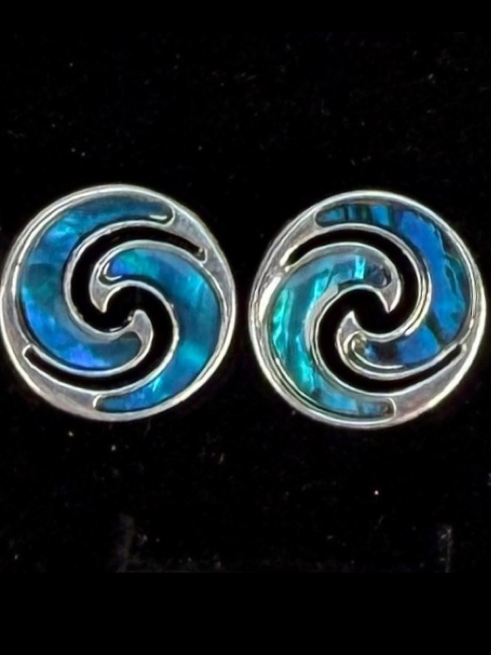 Vintage silvertone, green blue swirl pierced earrings